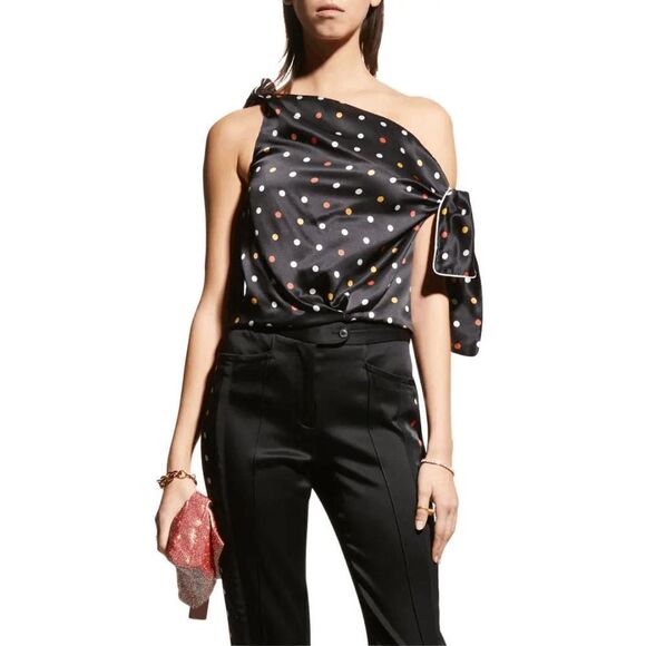 Hellessy Women's Kiki Polka Dot One Shoulder Silk Top - Black Multi 6 - Picture 1 of 6